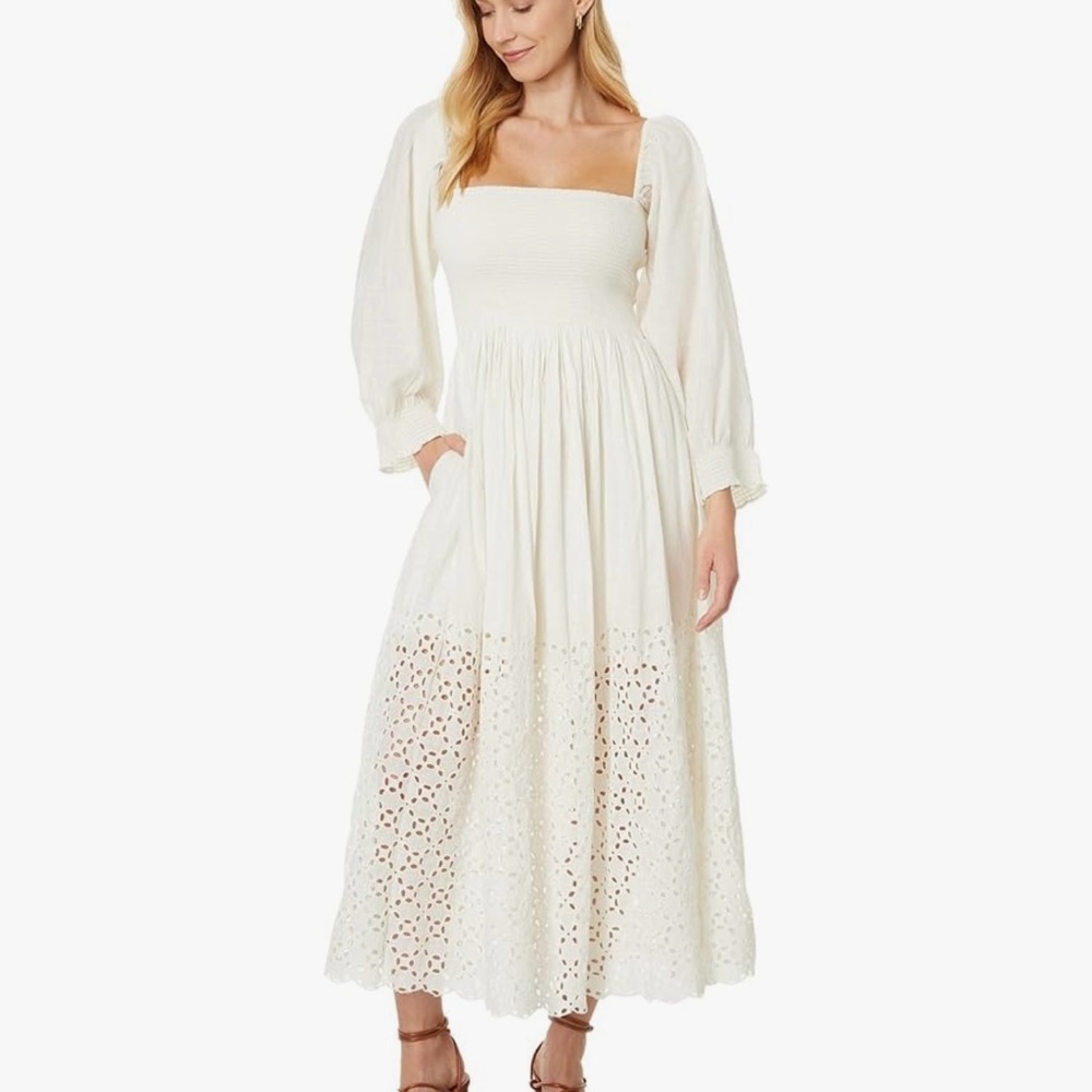 Free People Perfect Storm Ivory Tea Length Midi Dress (fits Small to Large)